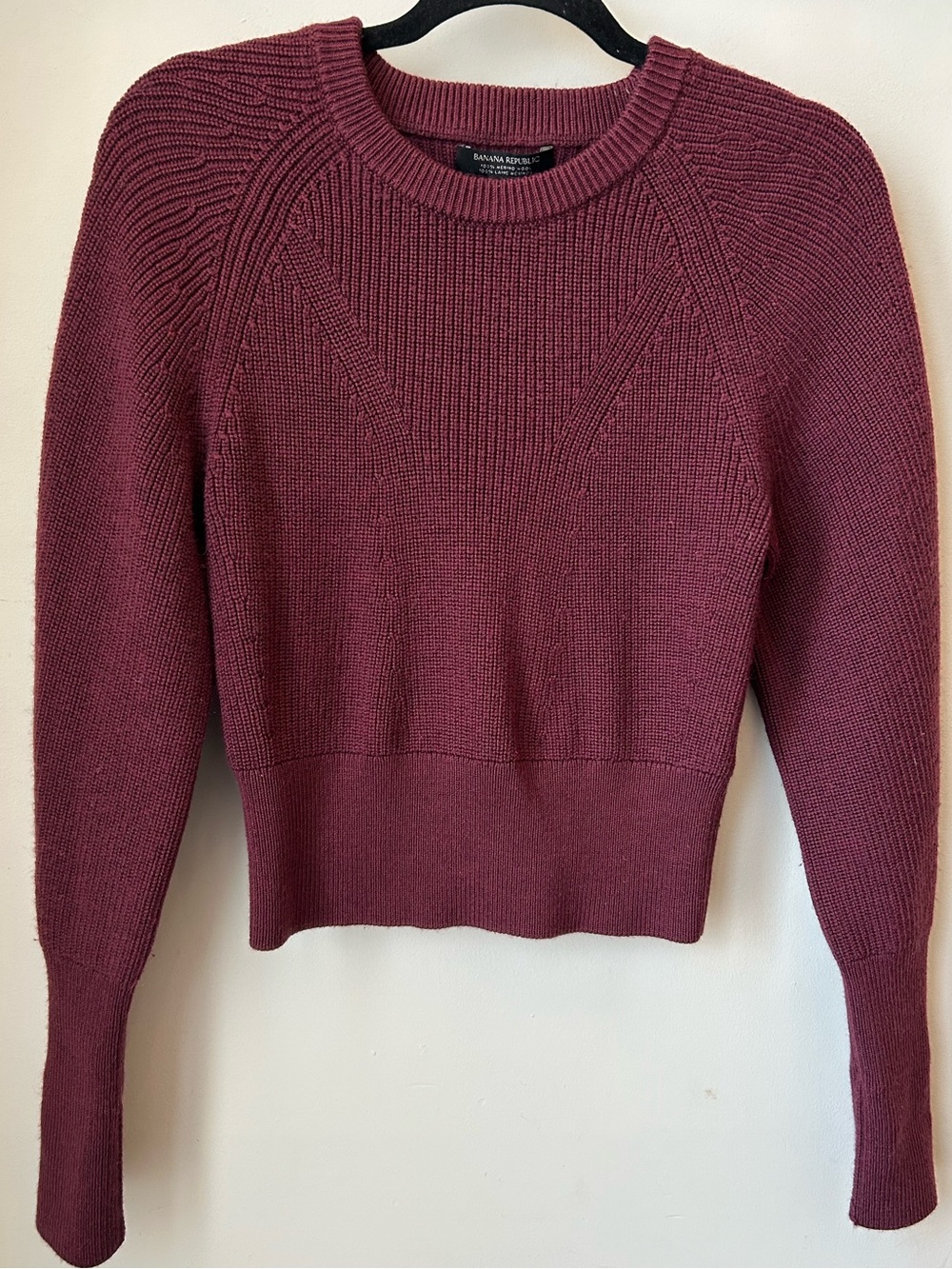 Banana Republic 100% Merino Wool Burgundy Raglan Sweater XXS Petite